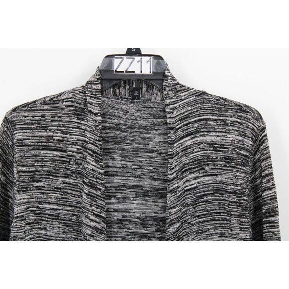 EILEEN FISHER BLACK WHITE OPEN FRONT CARDIGAN SIZE XS 80% SILK 20% ORGANIC COTTN - Picture 2 of 5